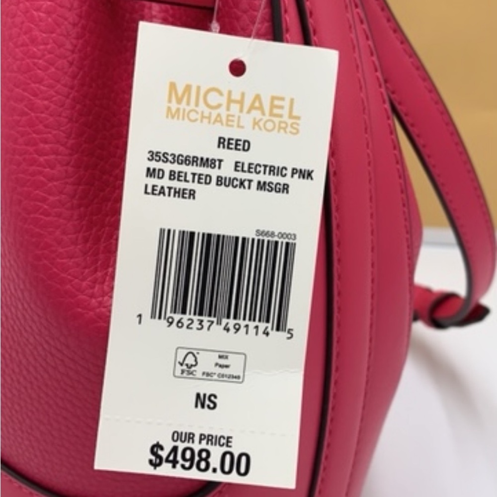MICHAEL KORS REED MEDIUM BELTED BACKED MESSENGER CROSSBODY BAG ELECTRIC PINK COL - Picture 13 of 13